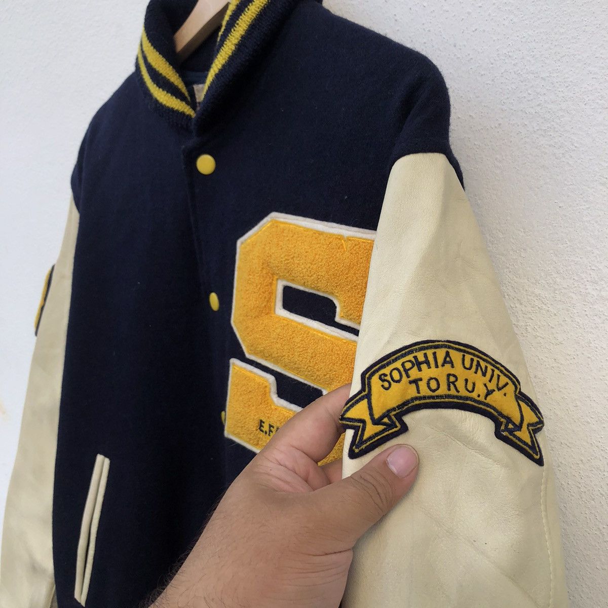 Japanese Brand VINTAGE VARSITY JACKET QB CLUB BIG LOGO LEATHER HANDLING Size US L / EU 52-54 / 3 - 8 Thumbnail