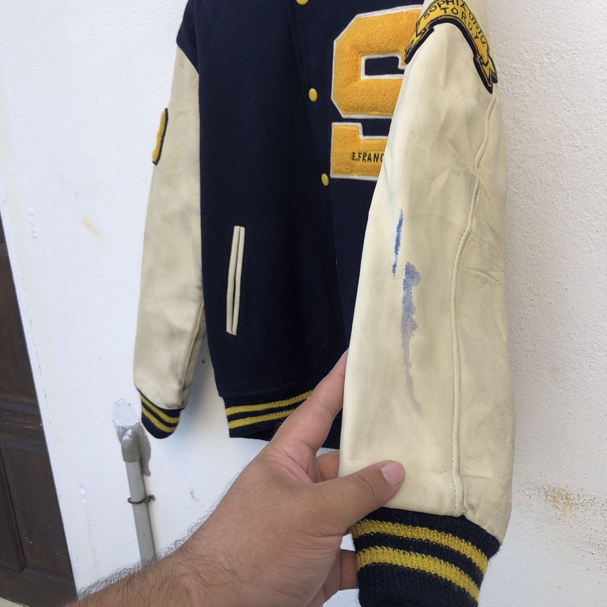 Japanese Brand VINTAGE VARSITY JACKET QB CLUB BIG LOGO LEATHER HANDLING Size US L / EU 52-54 / 3 - 9 Thumbnail