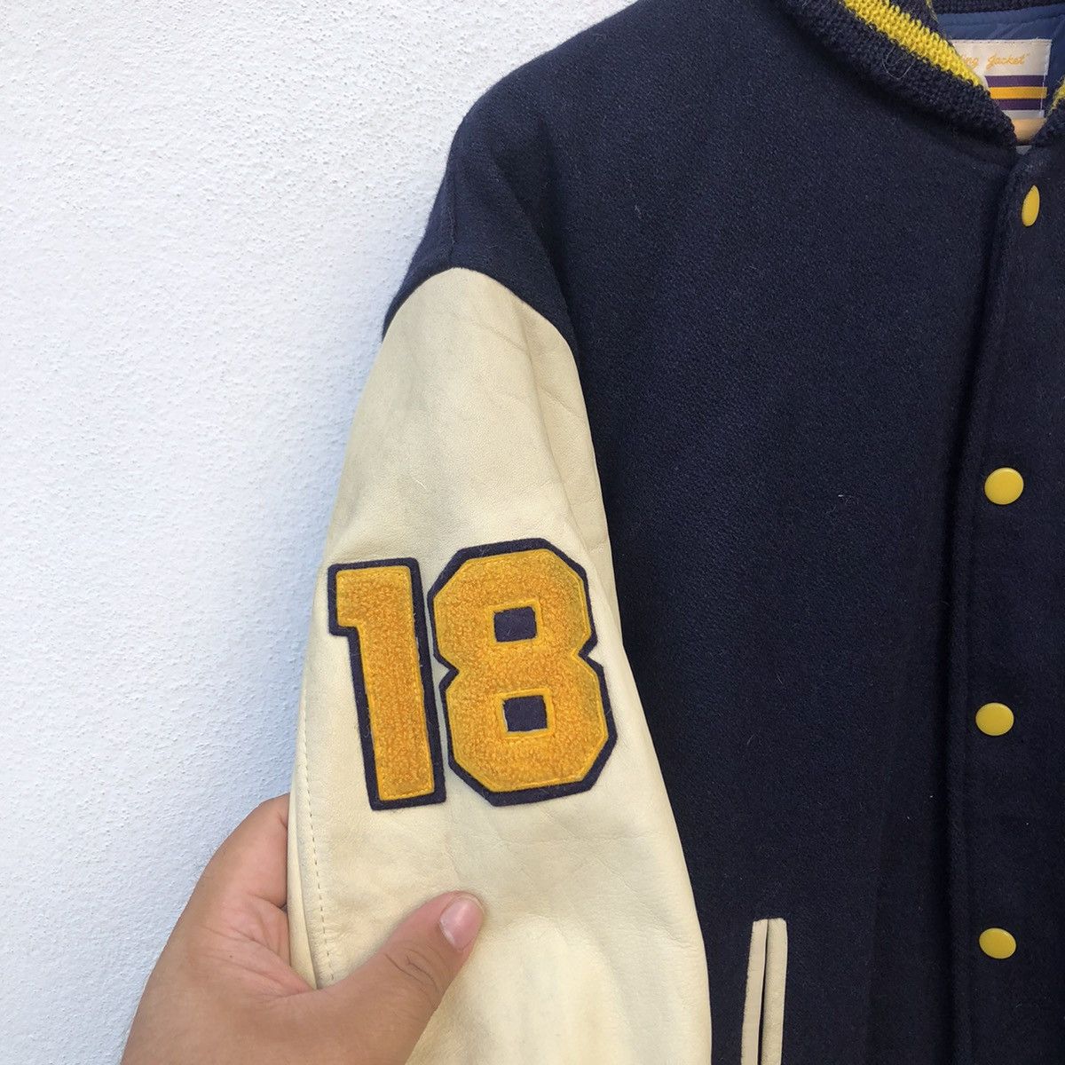 Japanese Brand VINTAGE VARSITY JACKET QB CLUB BIG LOGO LEATHER HANDLING Size US L / EU 52-54 / 3 - 7 Thumbnail