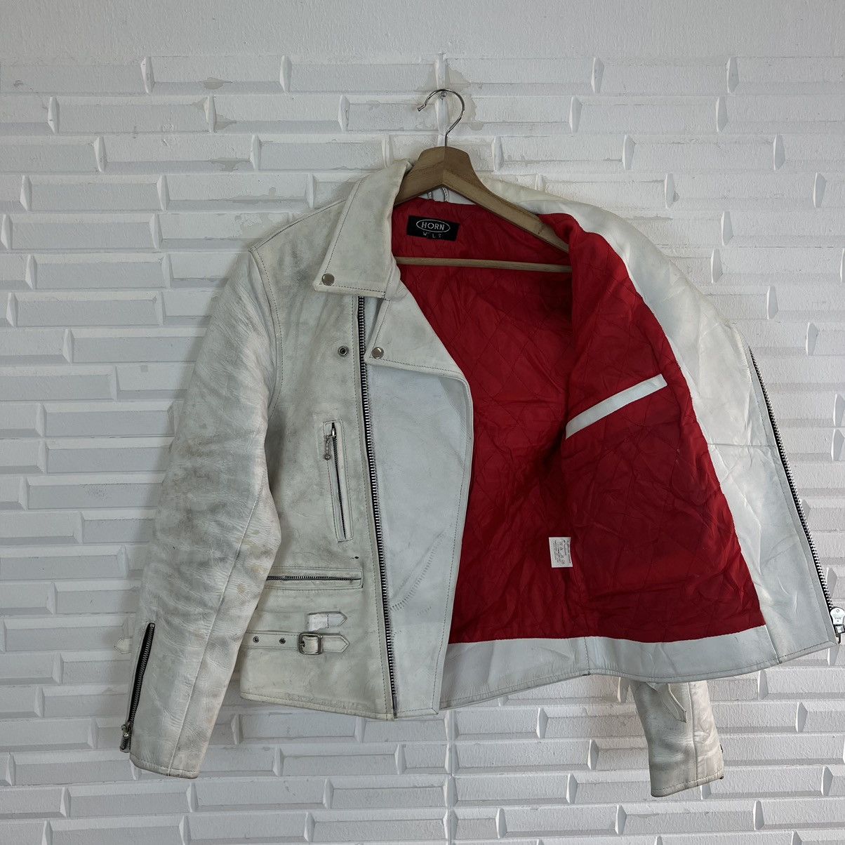 Japanese Brand VINTAGE HORN DOUBLE BREAST LEATHER JACKET RACER WEAR Size US L / EU 52-54 / 3 - 12 Thumbnail