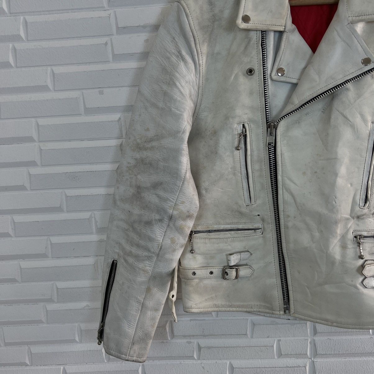Japanese Brand VINTAGE HORN DOUBLE BREAST LEATHER JACKET RACER WEAR Size US L / EU 52-54 / 3 - 4 Thumbnail