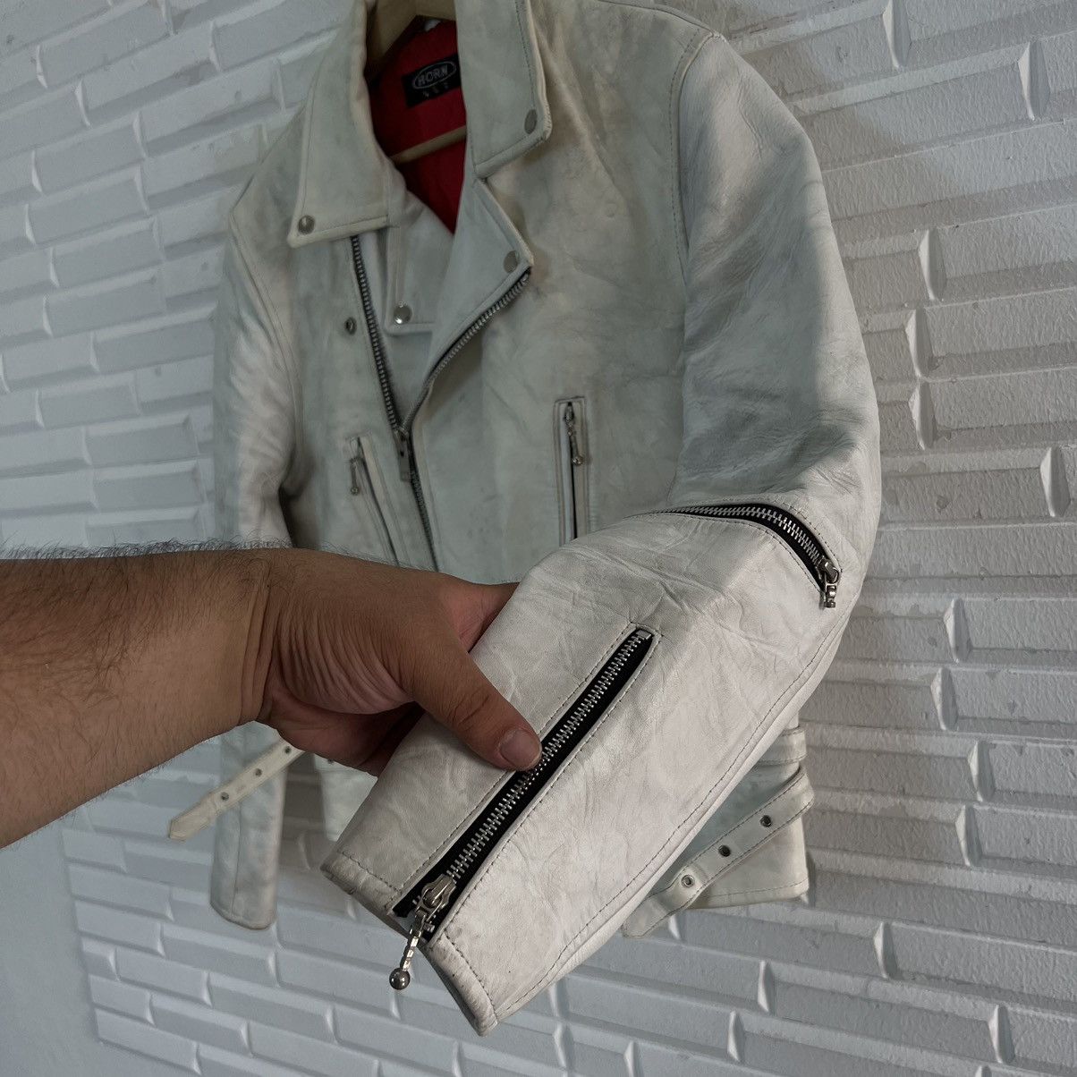 Japanese Brand VINTAGE HORN DOUBLE BREAST LEATHER JACKET RACER WEAR Size US L / EU 52-54 / 3 - 6 Thumbnail