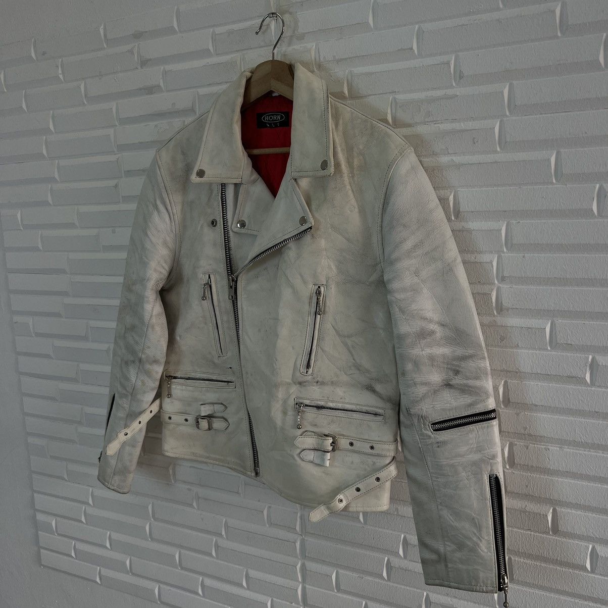 Japanese Brand VINTAGE HORN DOUBLE BREAST LEATHER JACKET RACER WEAR Size US L / EU 52-54 / 3 - 2 Thumbnail