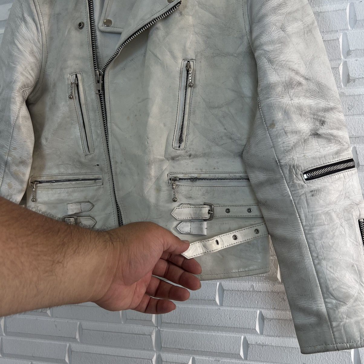 Japanese Brand VINTAGE HORN DOUBLE BREAST LEATHER JACKET RACER WEAR Size US L / EU 52-54 / 3 - 8 Thumbnail