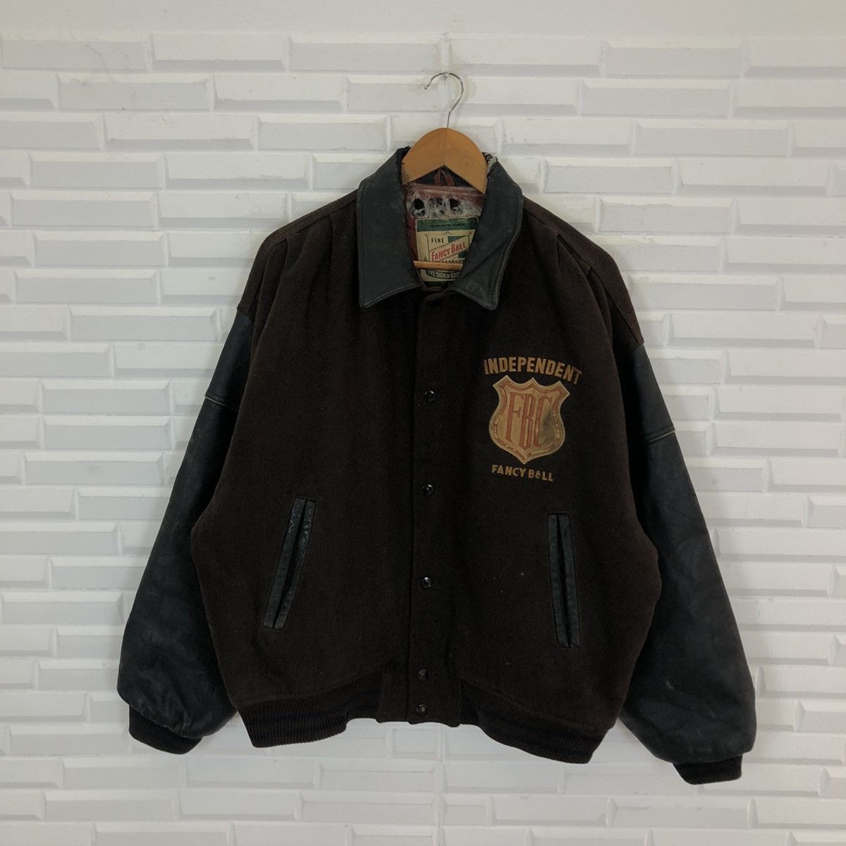 Japanese Brand VINTAGE FANCY BALL BIG LOGO VARSITY JACKET LEATHER HANDLING Size US L / EU 52-54 / 3 - 5 Thumbnail
