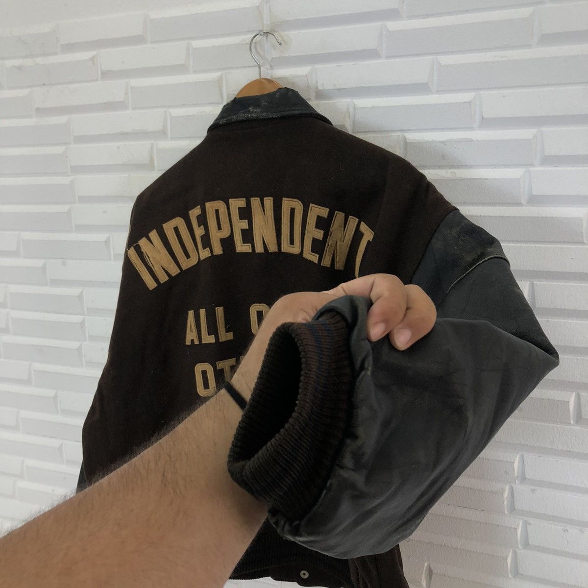 Japanese Brand VINTAGE FANCY BALL BIG LOGO VARSITY JACKET LEATHER HANDLING Size US L / EU 52-54 / 3 - 4 Thumbnail