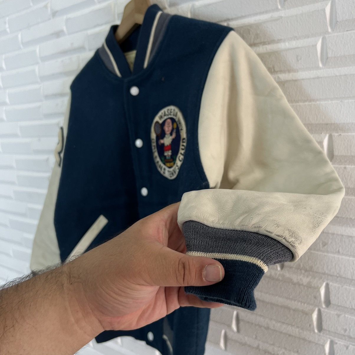 Japanese Brand VINTAGE VARSITY JACKET ORLEANS TENNIS CLUB LEATHER SLEEVE Size US S / EU 44-46 / 1 - 8 Thumbnail