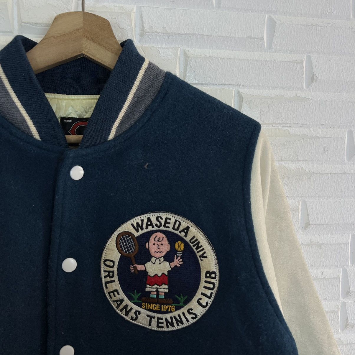 Japanese Brand VINTAGE VARSITY JACKET ORLEANS TENNIS CLUB LEATHER SLEEVE Size US S / EU 44-46 / 1 - 5 Thumbnail