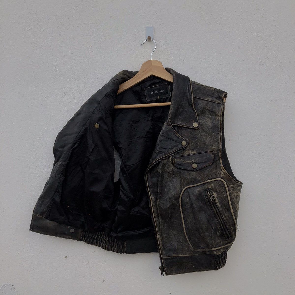 Japanese Brand TANK TOP LEATHER SUPER RIDER MILITARY COLLECTIONS Size US L / EU 52-54 / 3 - 8 Thumbnail