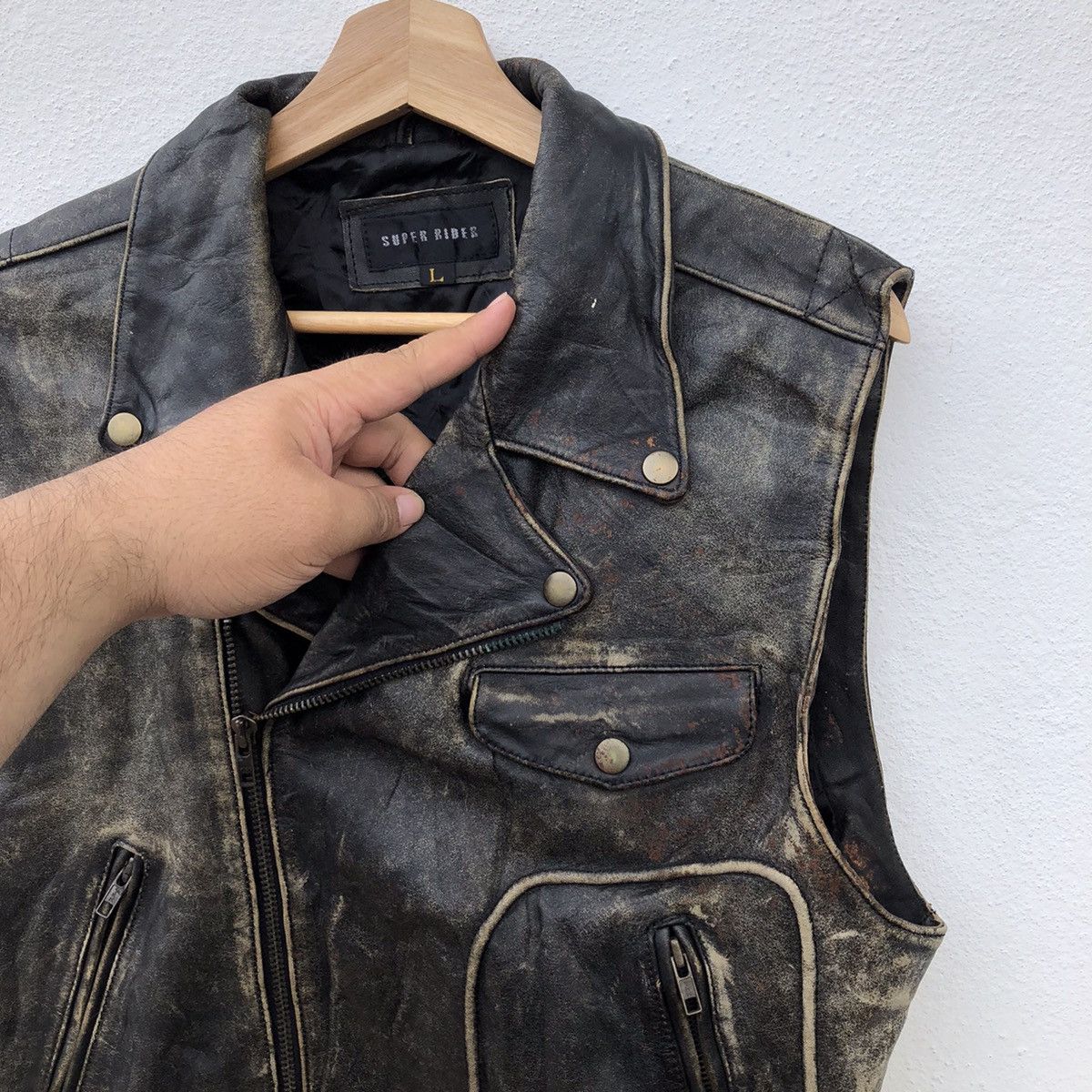 Japanese Brand TANK TOP LEATHER SUPER RIDER MILITARY COLLECTIONS Size US L / EU 52-54 / 3 - 5 Thumbnail