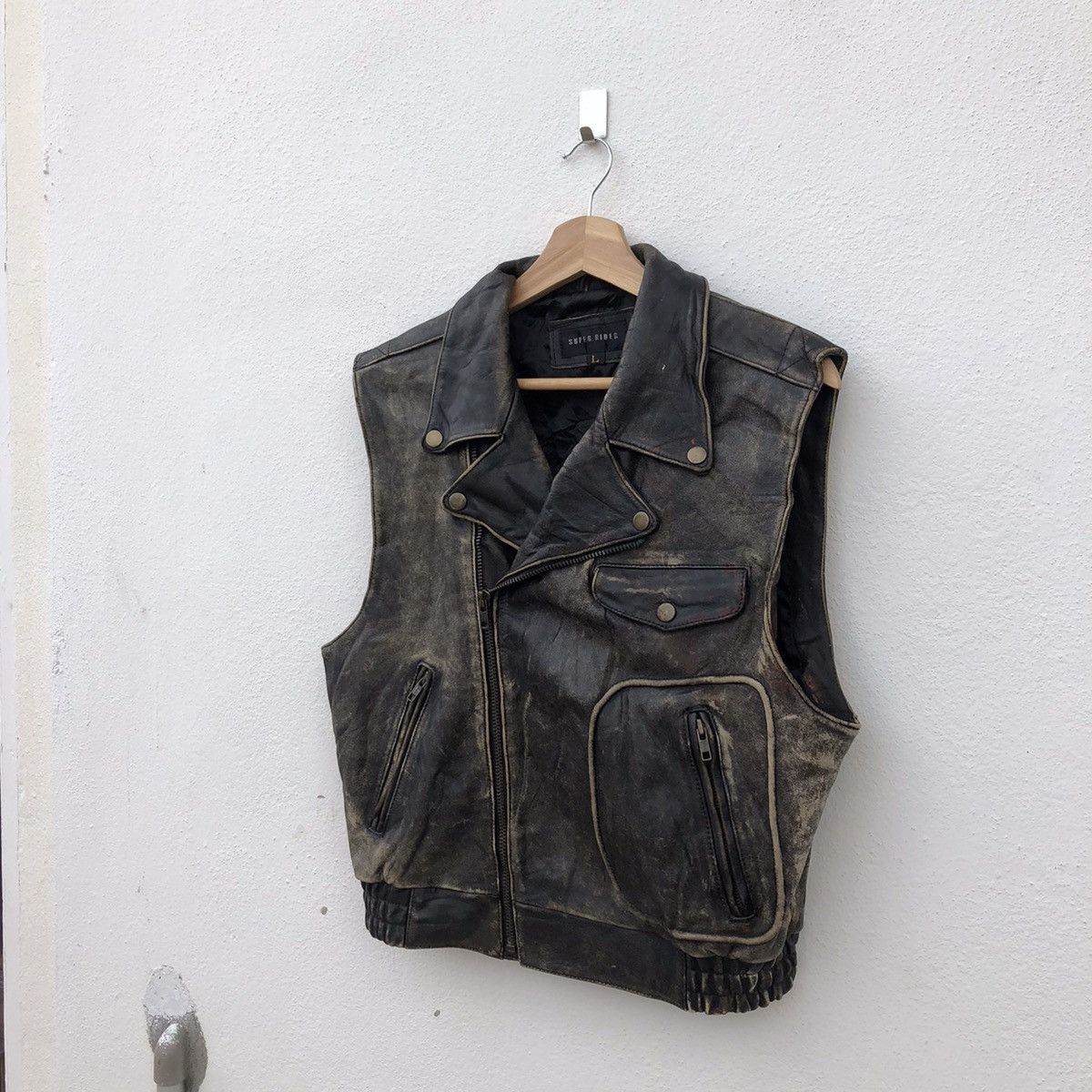 Japanese Brand TANK TOP LEATHER SUPER RIDER MILITARY COLLECTIONS Size US L / EU 52-54 / 3 - 2 Thumbnail