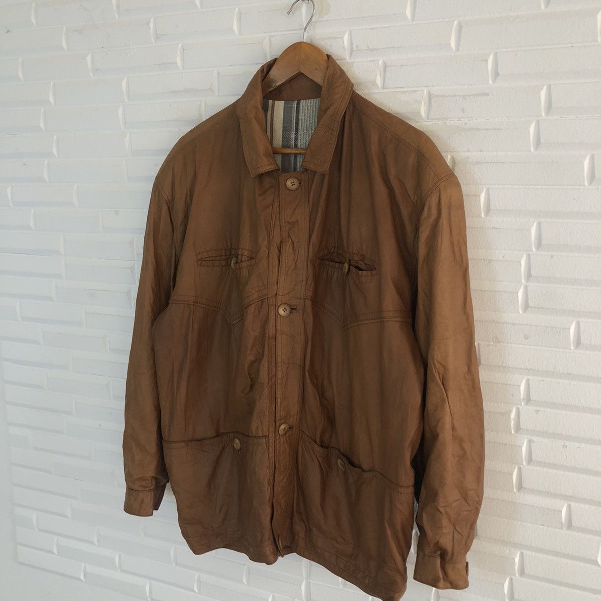 Japanese Brand VINTAGE SOFT LEATHER CARGO JACKET RARE STRIPE LINING DESIGN Size US M / EU 48-50 / 2 - 2 Thumbnail