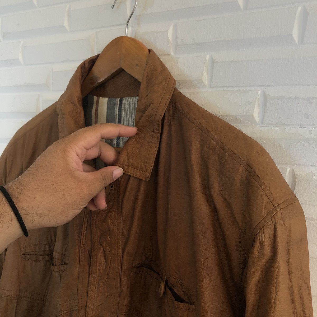 Japanese Brand VINTAGE SOFT LEATHER CARGO JACKET RARE STRIPE LINING DESIGN Size US M / EU 48-50 / 2 - 5 Thumbnail