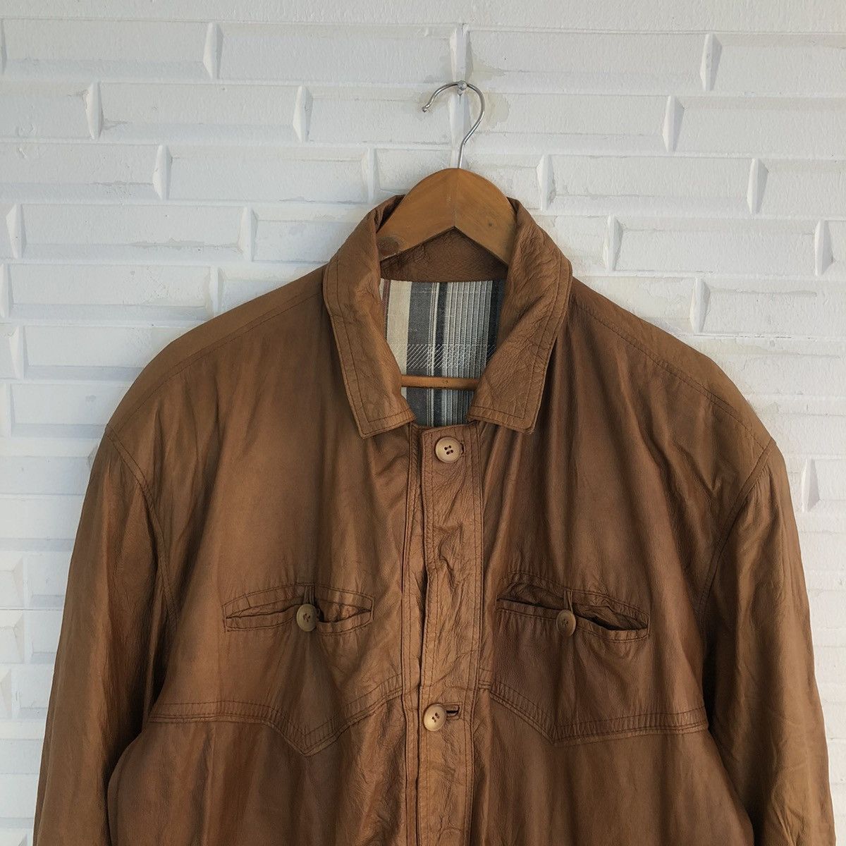 Japanese Brand VINTAGE SOFT LEATHER CARGO JACKET RARE STRIPE LINING DESIGN Size US M / EU 48-50 / 2 - 3 Thumbnail