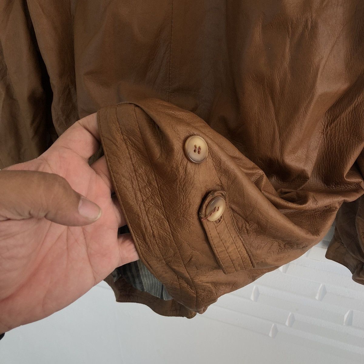 Japanese Brand VINTAGE SOFT LEATHER CARGO JACKET RARE STRIPE LINING DESIGN Size US M / EU 48-50 / 2 - 10 Thumbnail
