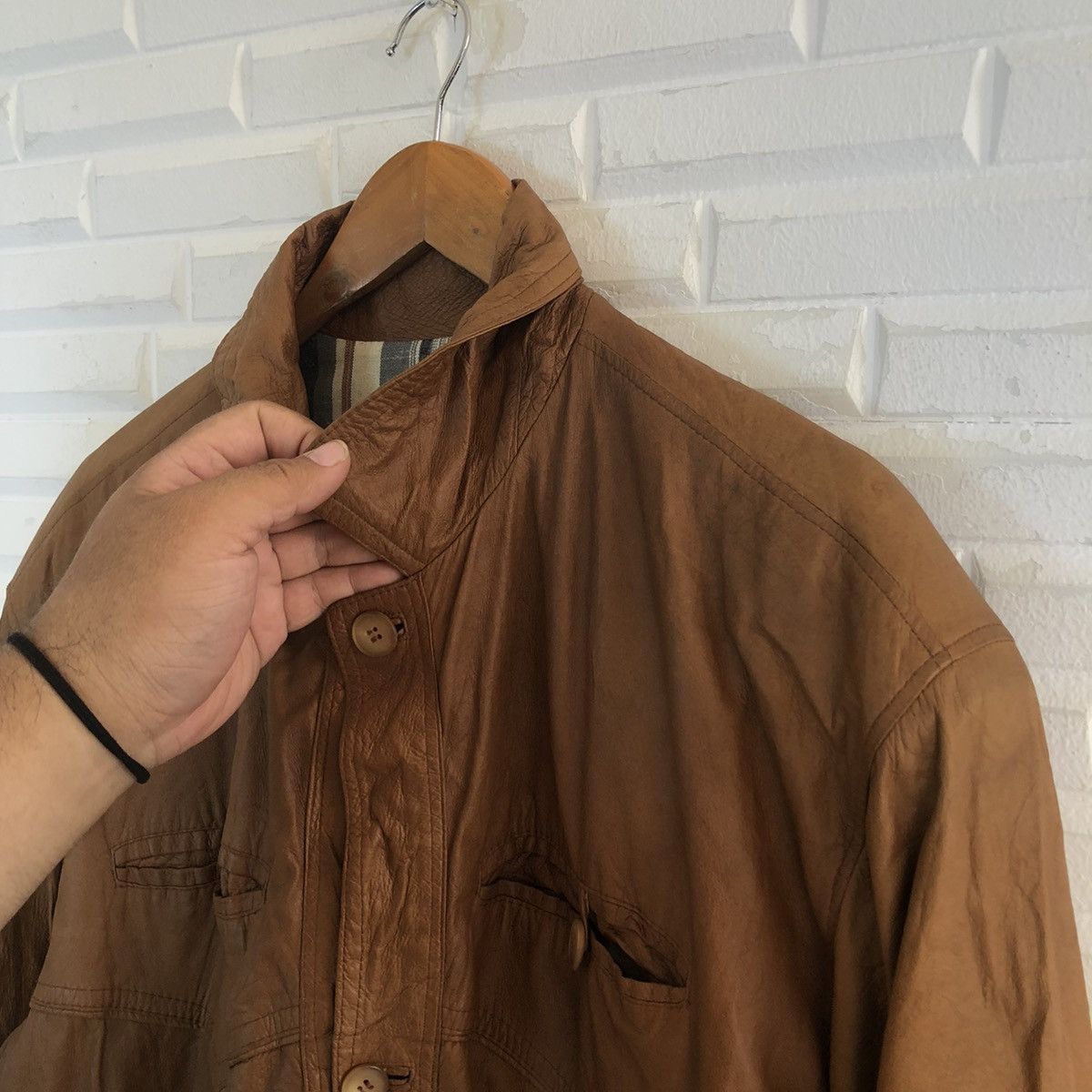 Japanese Brand VINTAGE SOFT LEATHER CARGO JACKET RARE STRIPE LINING DESIGN Size US M / EU 48-50 / 2 - 7 Thumbnail