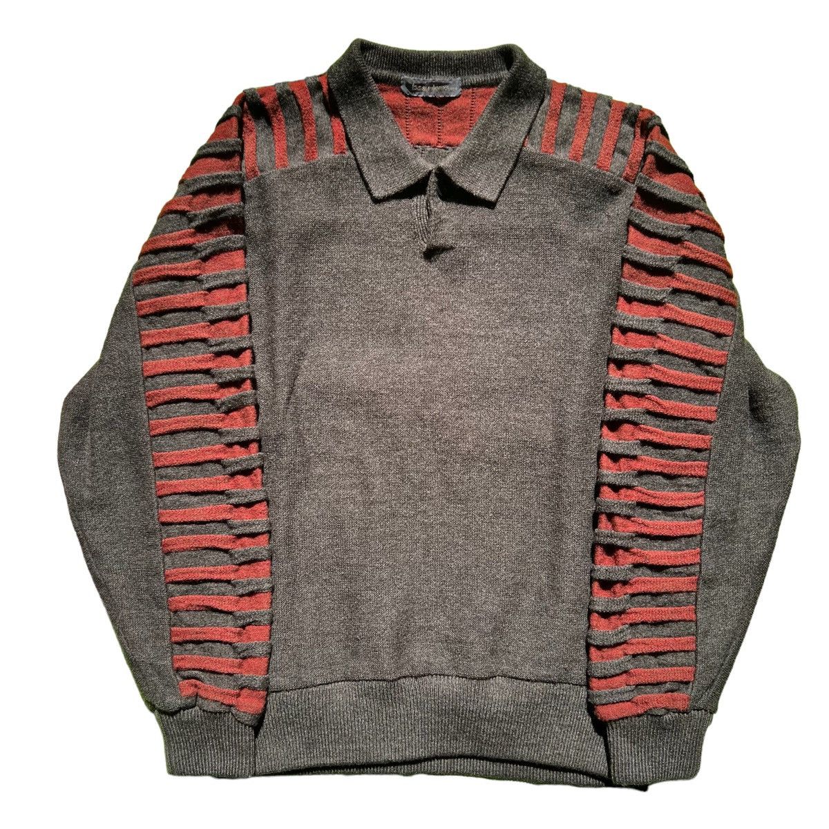 image of Issey Miyake 2000S Wool Polo Shirts in Gray/Orange, Men's (Size Large)