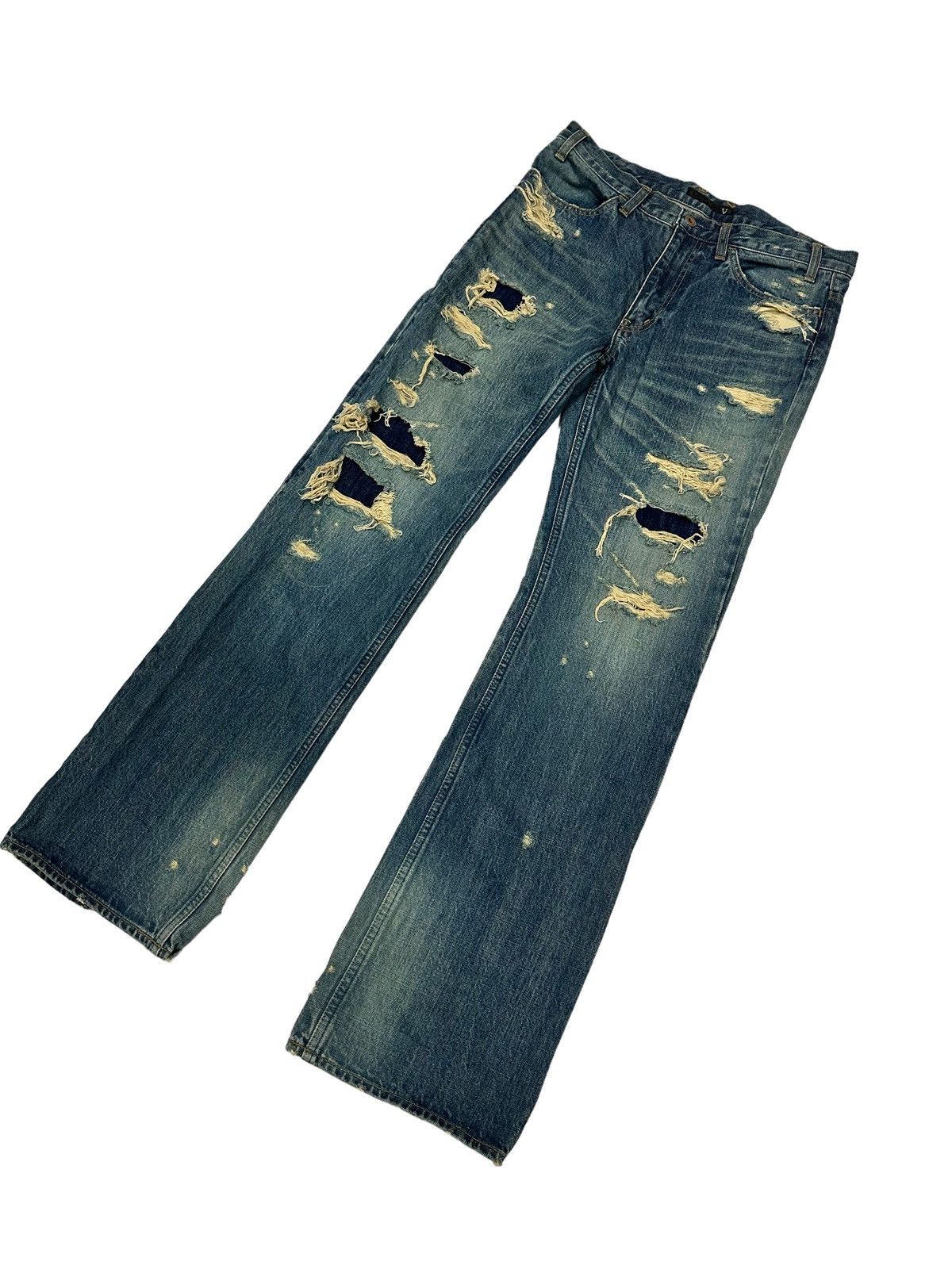 Japanese Brand 💥BEST OFFER💥VARDE77 🇯🇵 Remakes Distressed Flare Jeans Size US 32 / EU 48 - 4 Thumbnail