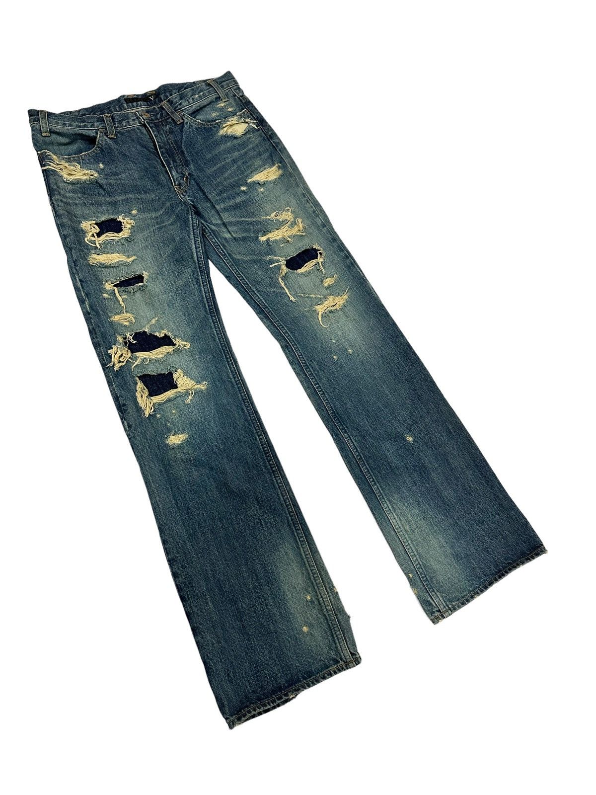 Japanese Brand 💥BEST OFFER💥VARDE77 🇯🇵 Remakes Distressed Flare Jeans Size US 32 / EU 48 - 3 Thumbnail