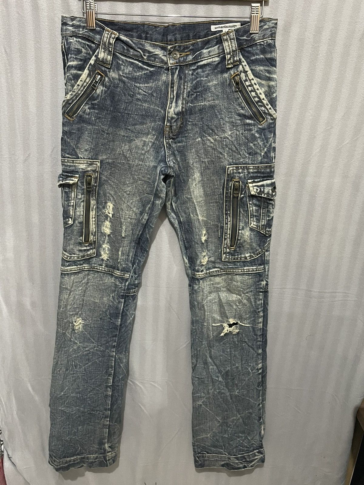 Seditionaries Rare Distressed Multi Zipper & Pockets Semantic Design Jeans Size US 33 - 1 Thumbnail