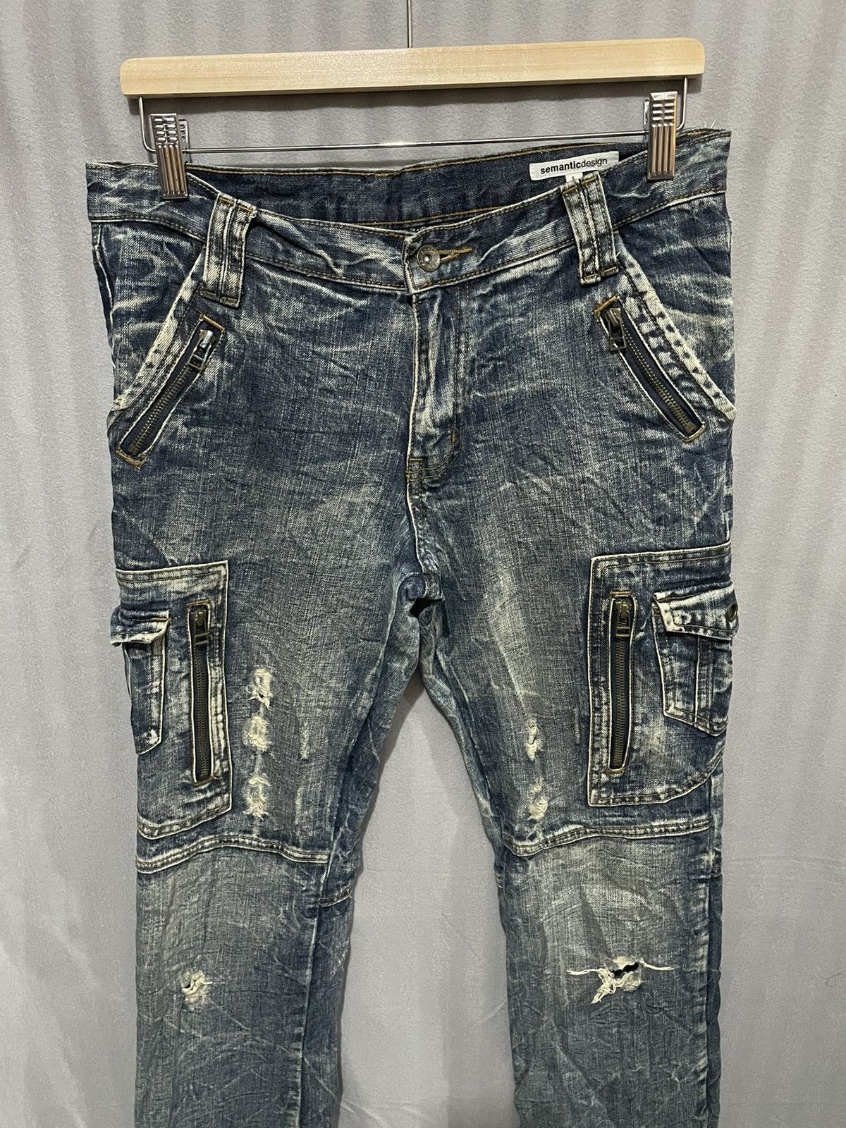 Seditionaries Rare Distressed Multi Zipper & Pockets Semantic Design Jeans Size US 33 - 3 Thumbnail
