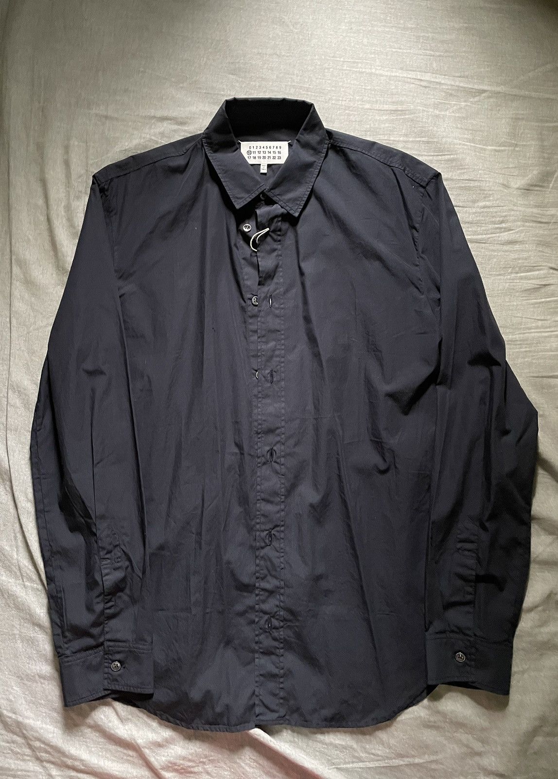 image of Maison Margiela 4-Stitch Navy Button Up Shirt, Men's (Size Medium)