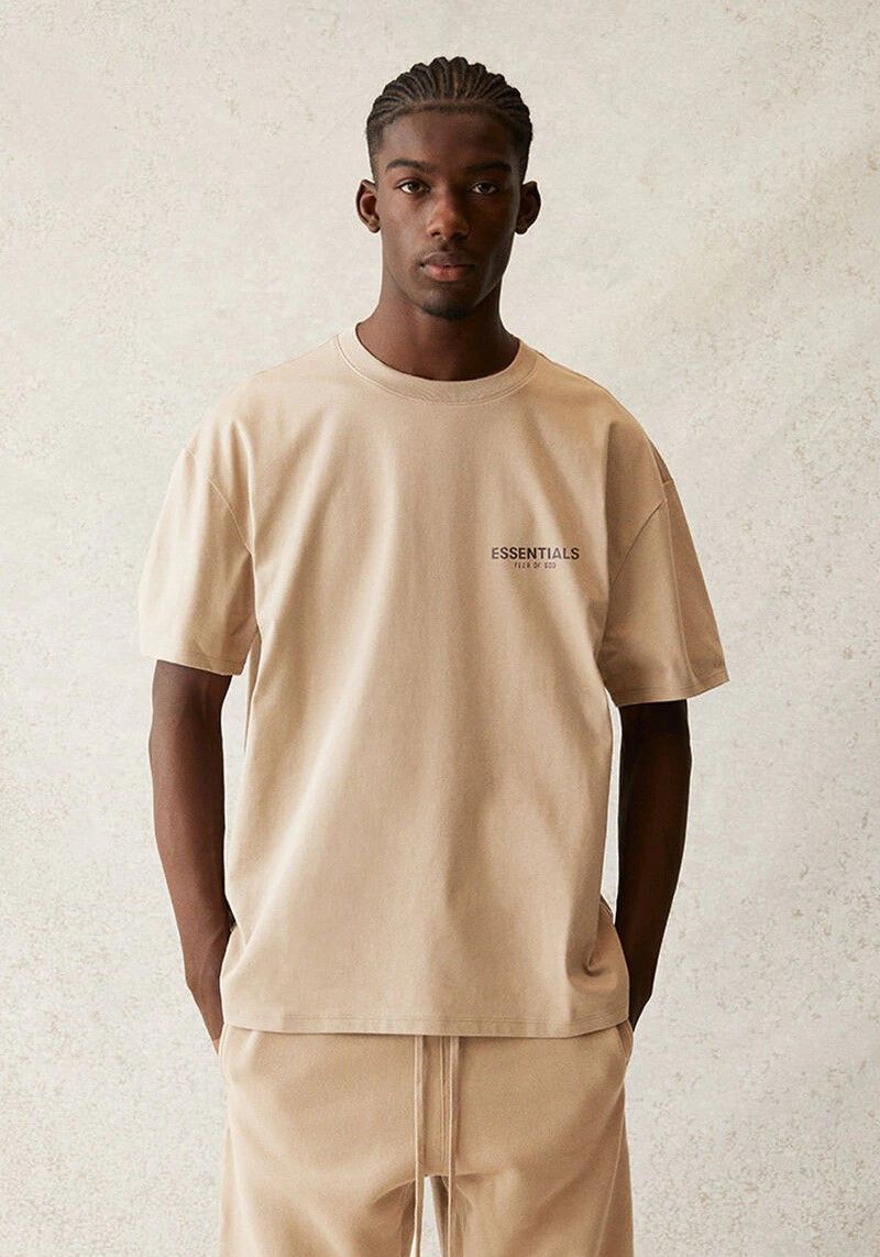 FOG × Fear of God × Pacsun FOG - Essentials Fear Of God Tan Logo-Print Jersey T-Shirt Size US L / EU 52-54 / 3 - 7 Thumbnail