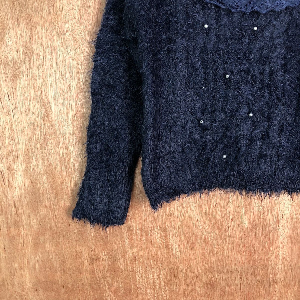Japanese Brand Axes Femme Dark Blue Shag Shaggy Fur Mohair Knitwear #6552 Size M / US 6-8 / IT 42-44 - 4 Thumbnail
