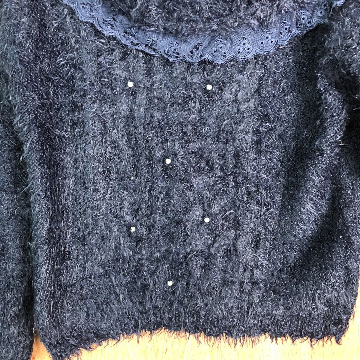 Japanese Brand Axes Femme Dark Blue Shag Shaggy Fur Mohair Knitwear #6552 Size M / US 6-8 / IT 42-44 - 6 Thumbnail