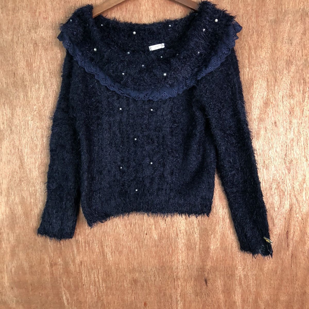 Japanese Brand Axes Femme Dark Blue Shag Shaggy Fur Mohair Knitwear #6552 Size M / US 6-8 / IT 42-44 - 3 Thumbnail