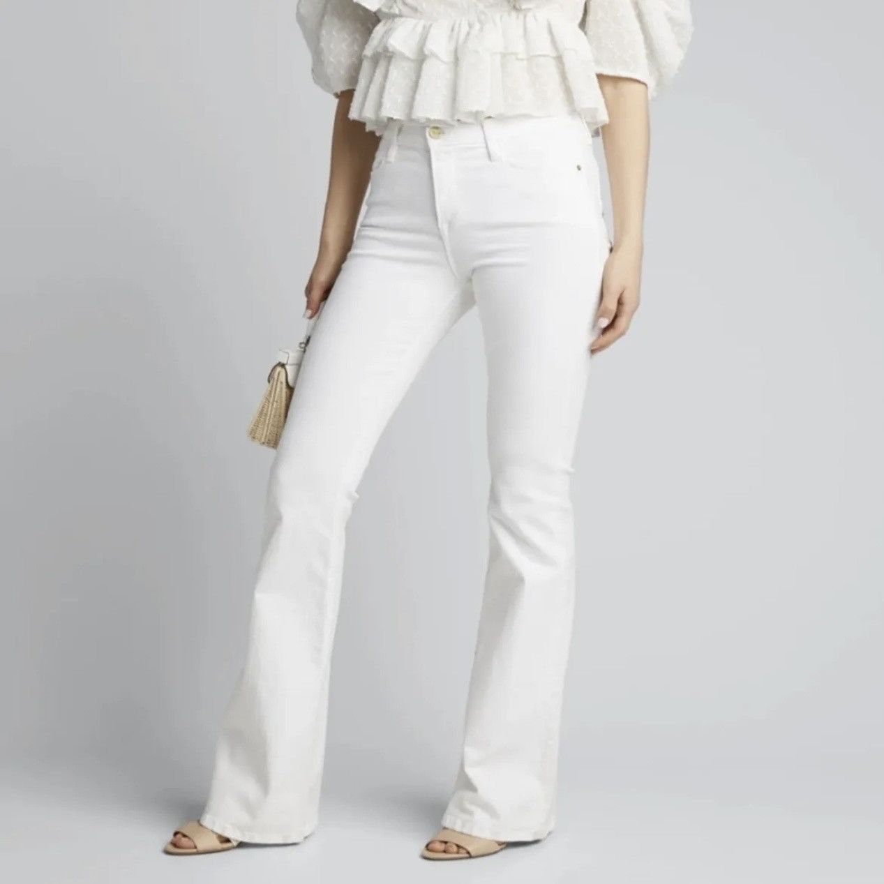 Le High Flare White Jeans High Rise Skinny bell Fit