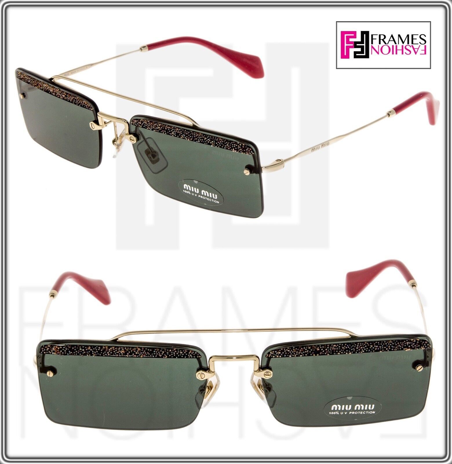 MIU MIU SOCIETE MU59TS Green Silver Square Sunglasses 59T