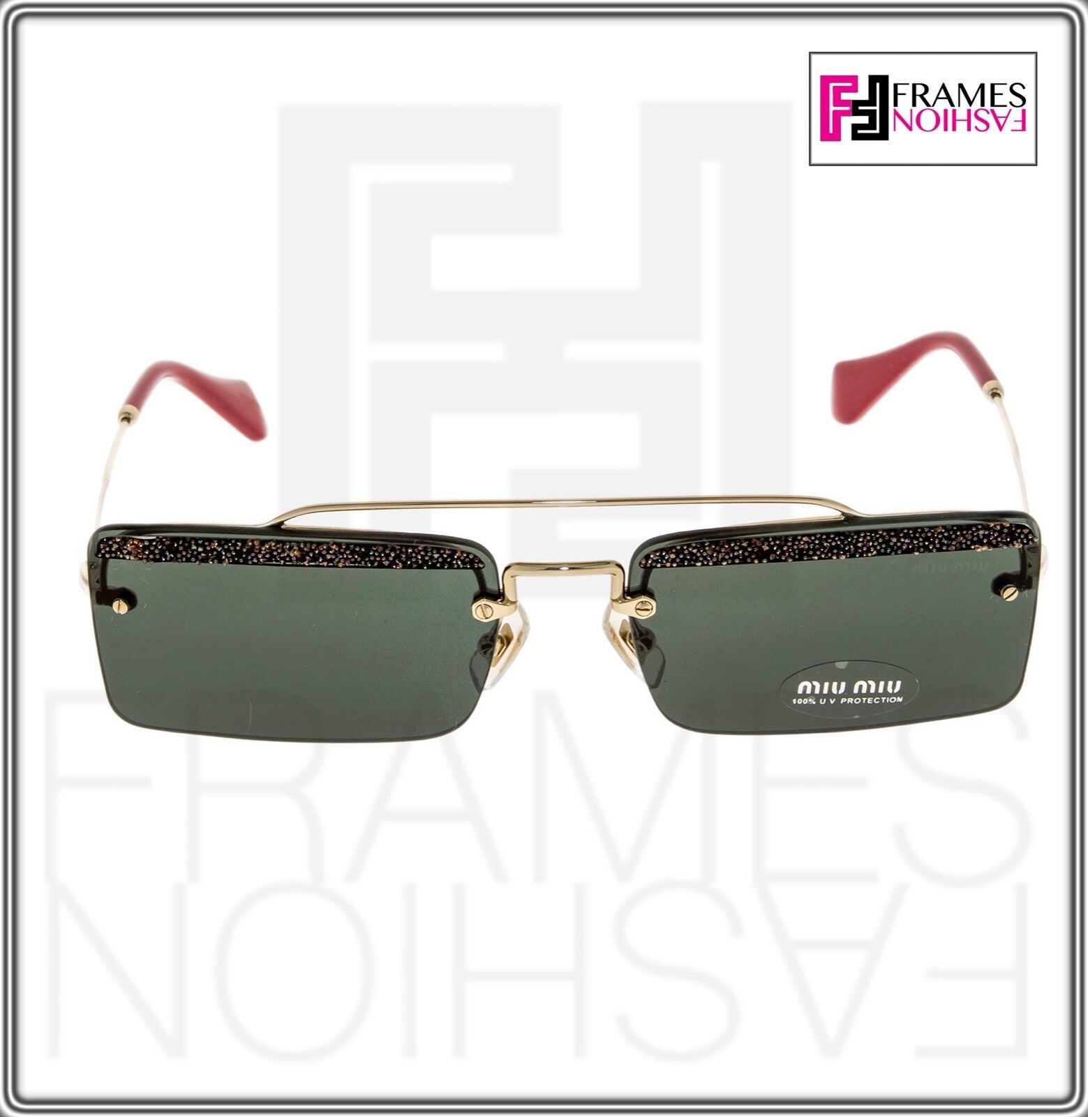 MIU MIU SOCIETE MU59TS Green Silver Square Sunglasses 59T