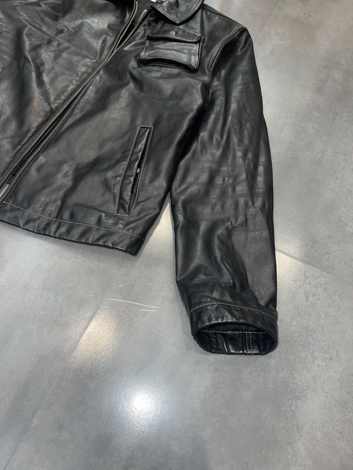 Emporio Armani Archive Armani Biker Cargo Leather Black Jacket Size US M / EU 48-50 / 2 - 7 Thumbnail