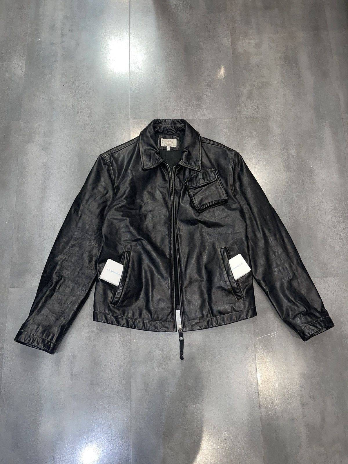 Emporio Armani Archive Armani Biker Cargo Leather Black Jacket Size US M / EU 48-50 / 2 - 3 Thumbnail