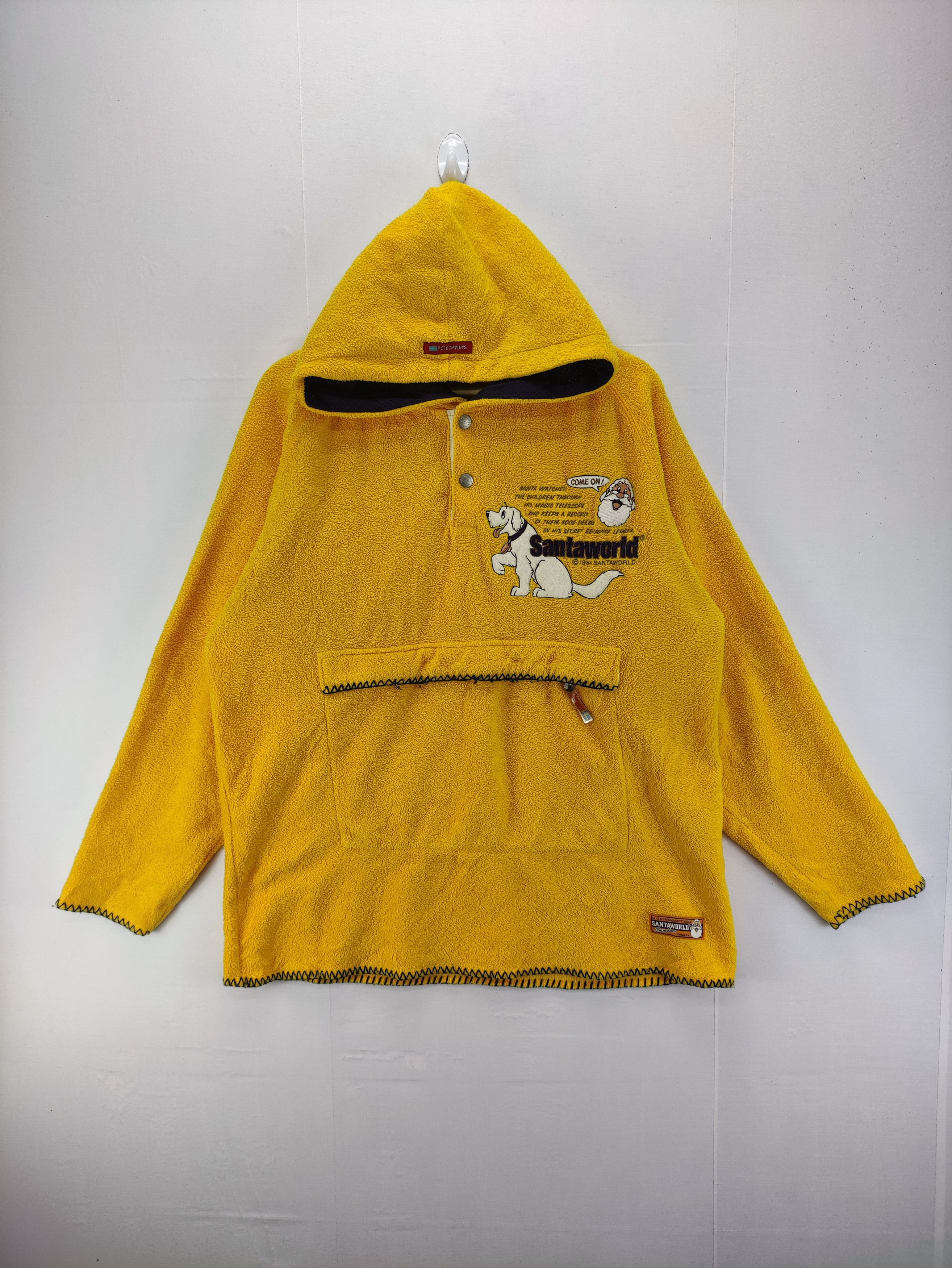 image of Vintage Santaworld Anorak Fleece Sweater Hoodie in Yellow, Men's (Size Large)