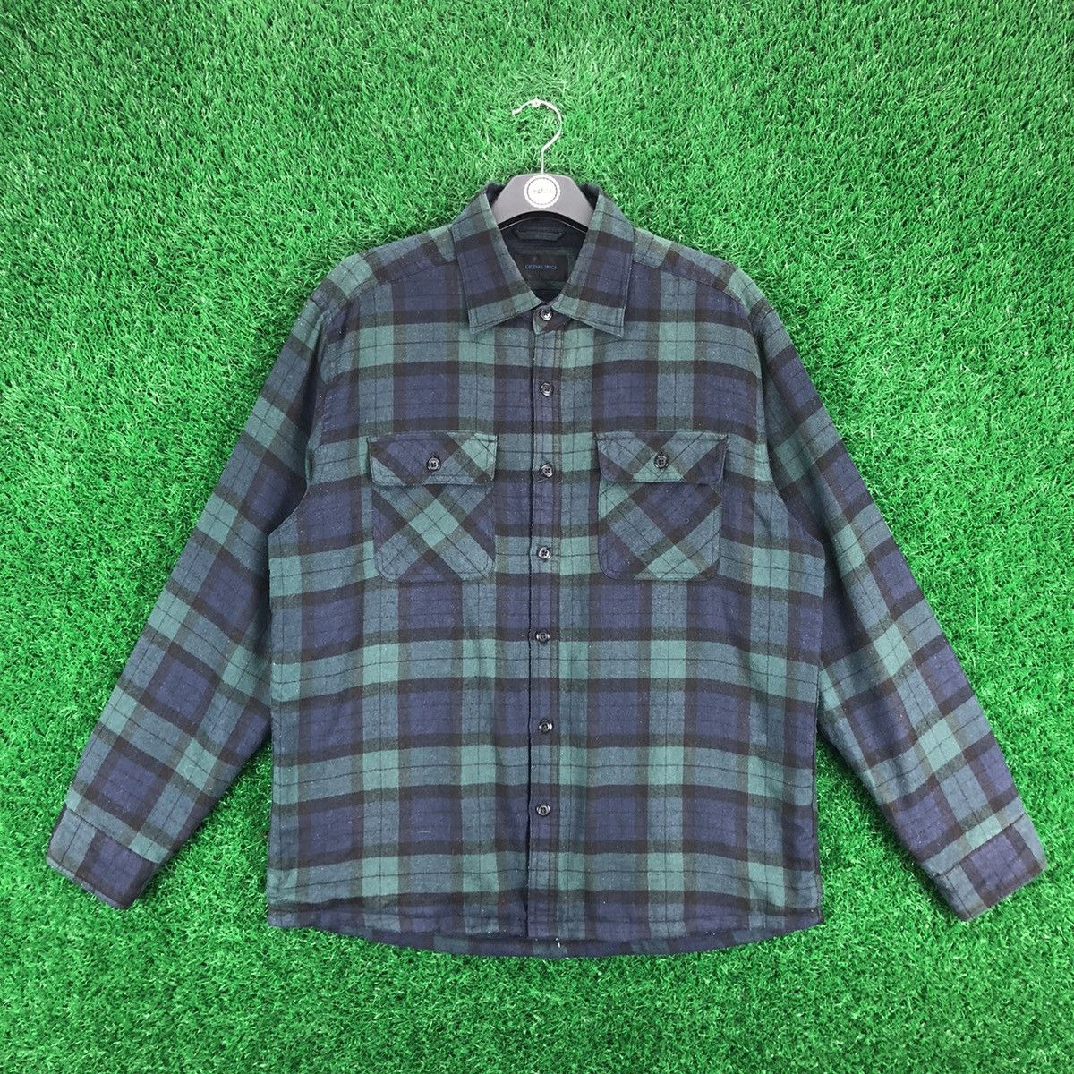image of Clothes Truck Flannel Checkered Double Pocket in Green Checker, Men's (Size Large)