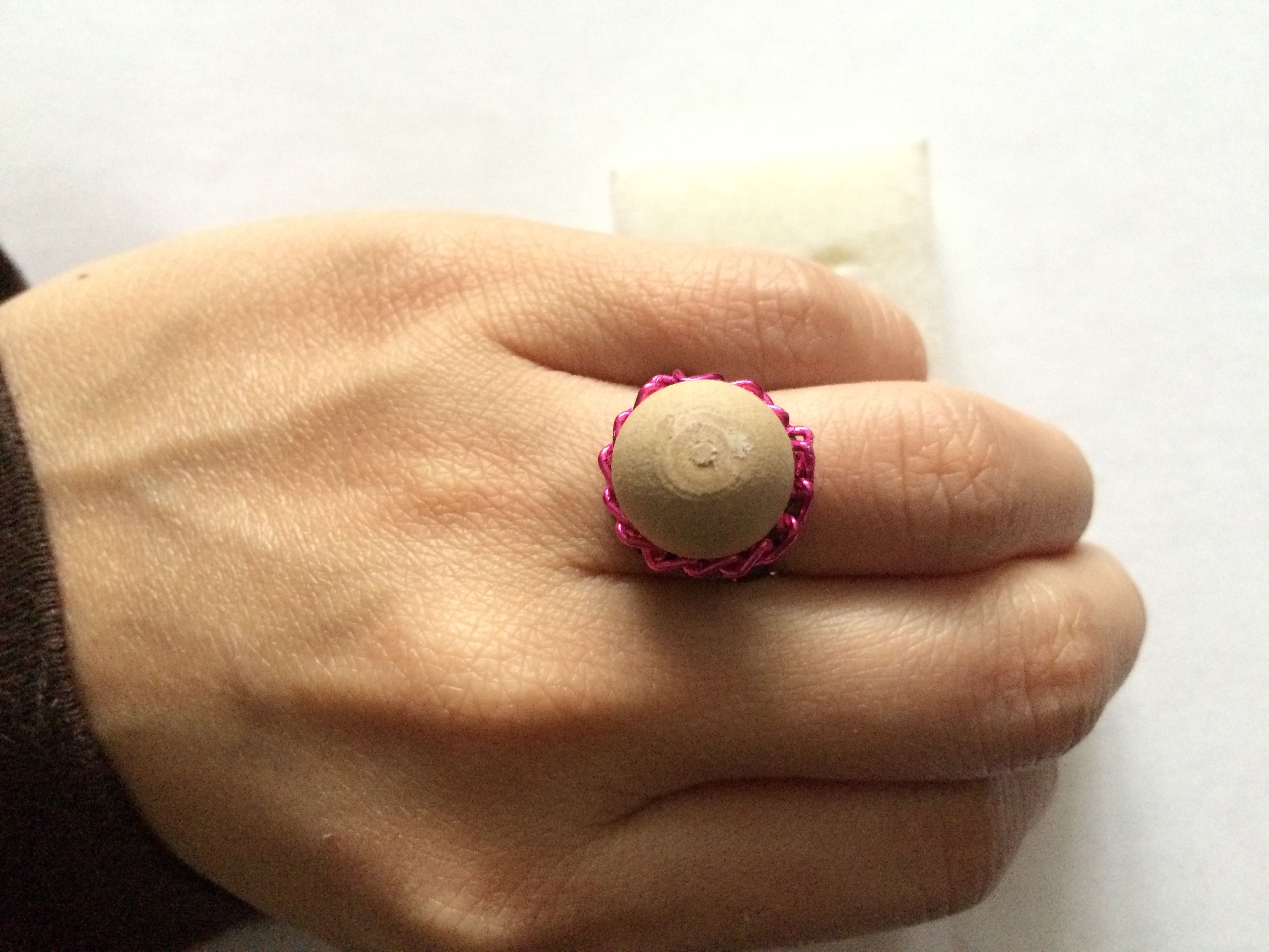 Handmade Wood Bead Bronze Ring with Pink Chain Size ONE SIZE - 3 Thumbnail