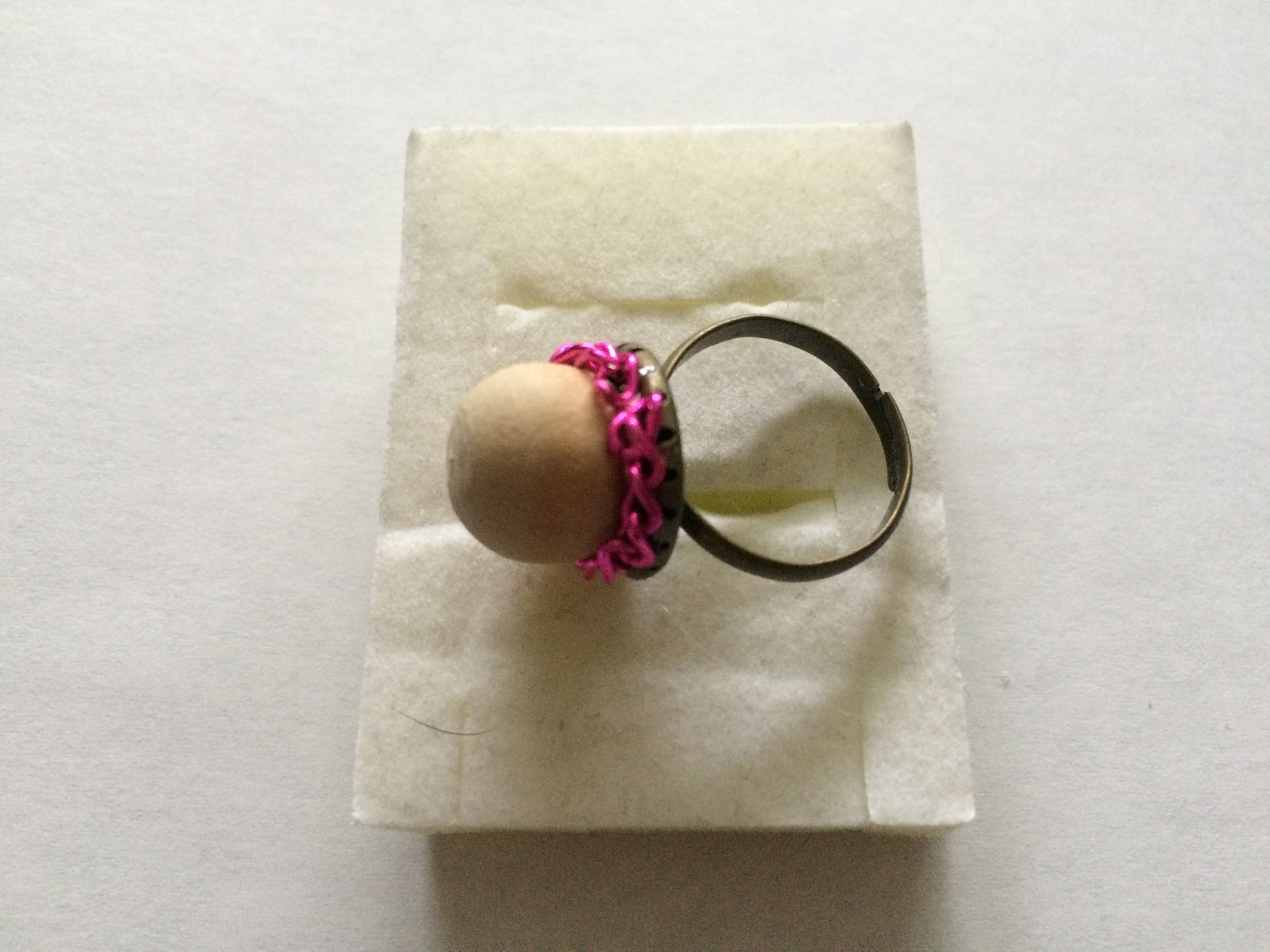 Handmade Wood Bead Bronze Ring with Pink Chain Size ONE SIZE - 2 Thumbnail