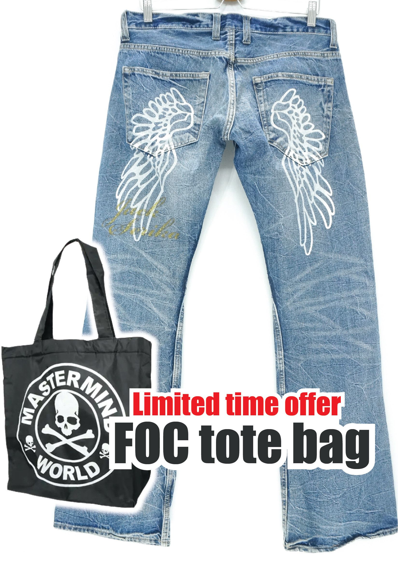 VTG FLARE 🔥 JACK SERIKA Wings Printed Blue Jeans