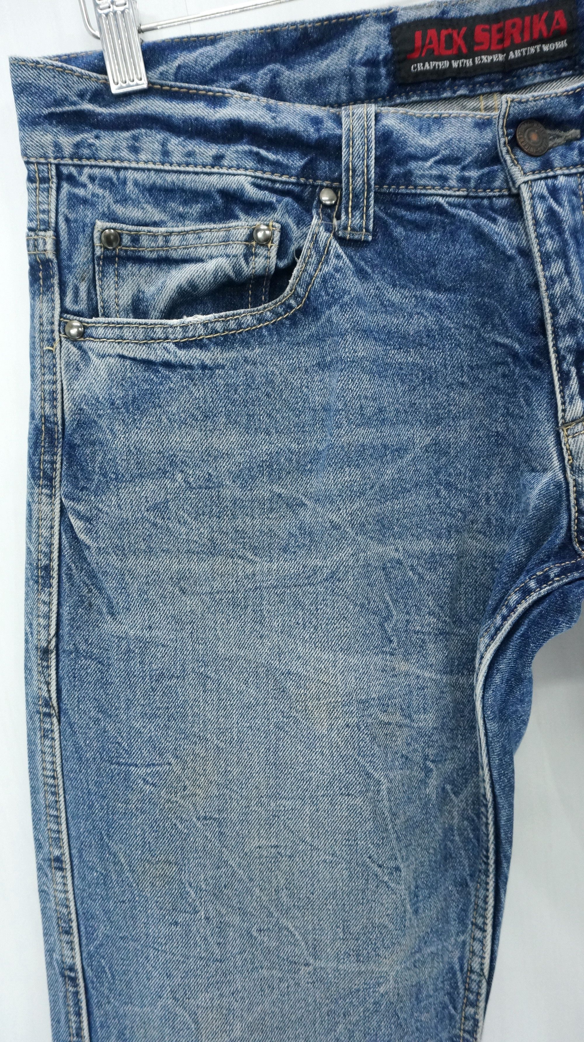 Japanese Brand VTG FLARE 🔥 JACK SERIKA Wings Printed Blue Jeans Size US 33 - 6 Thumbnail