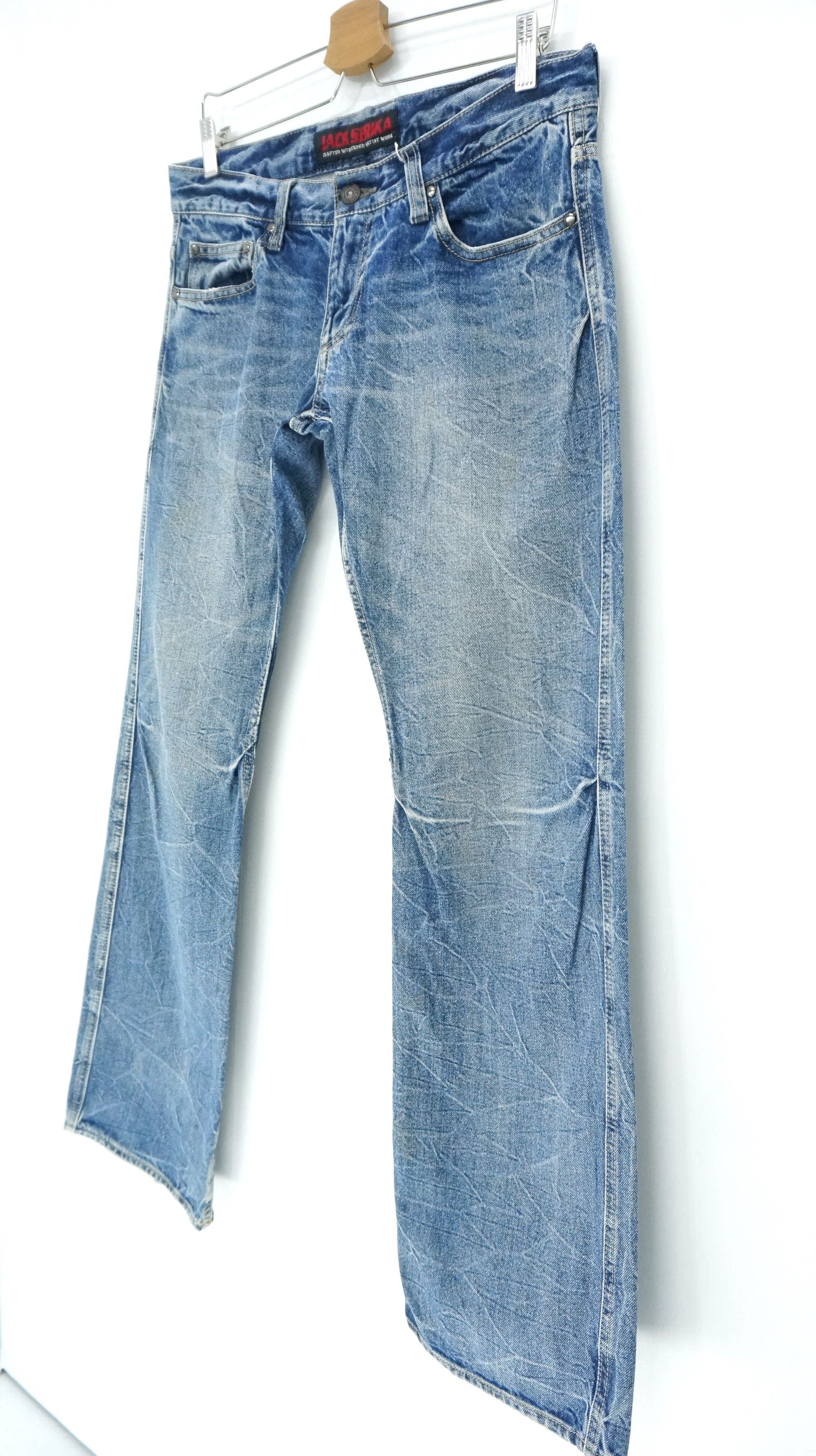 Japanese Brand VTG FLARE 🔥 JACK SERIKA Wings Printed Blue Jeans Size US 33 - 5 Thumbnail