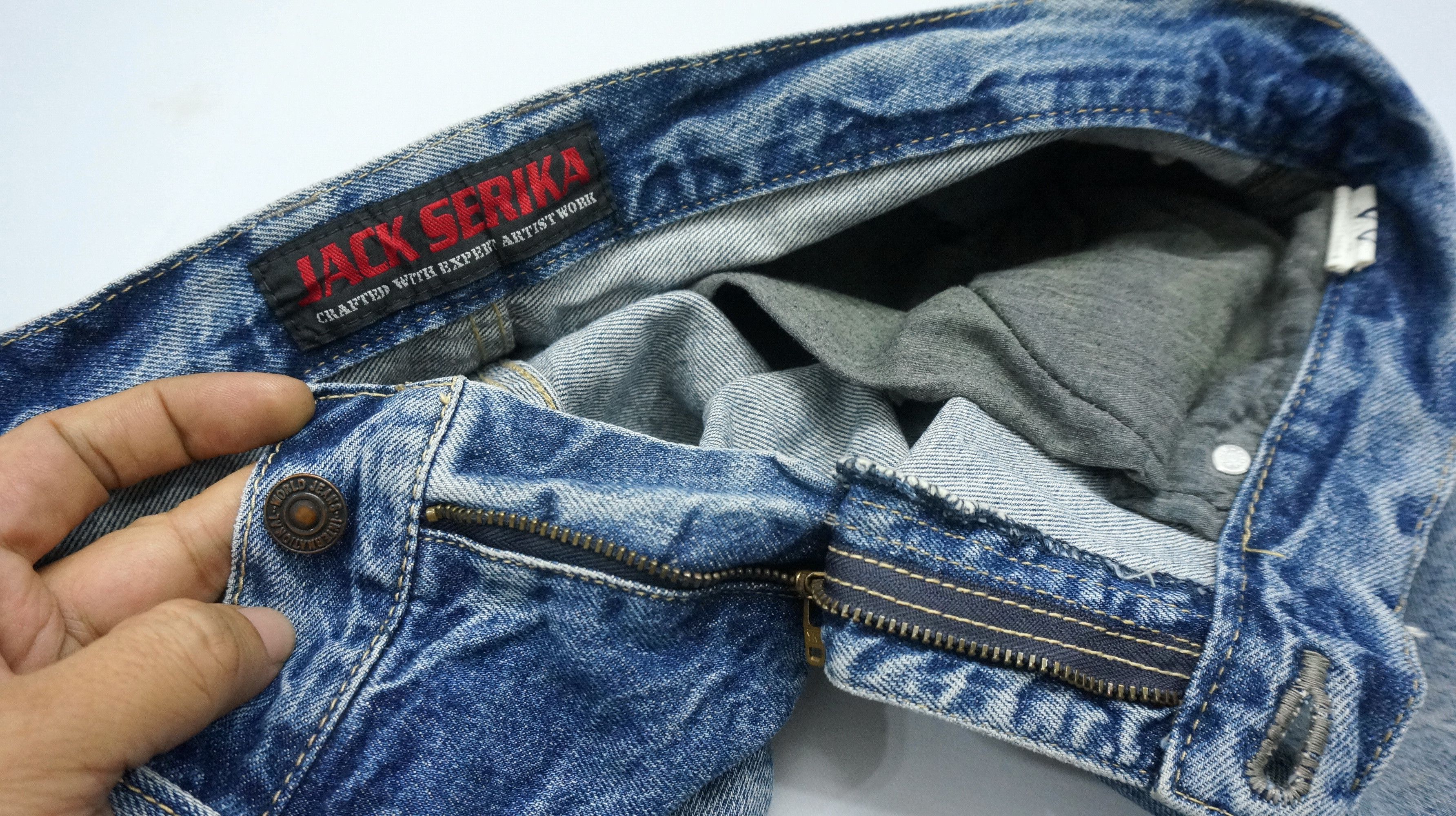 Japanese Brand VTG FLARE 🔥 JACK SERIKA Wings Printed Blue Jeans Size US 33 - 19 Thumbnail