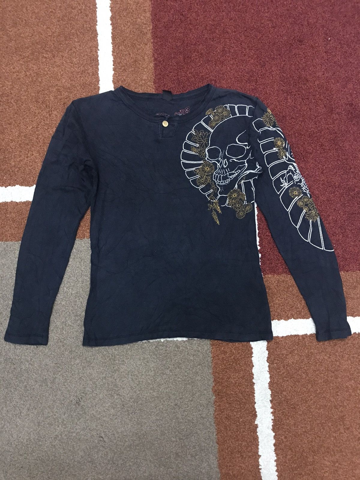 Japanese Brand Japanese Brand Skull Embroidery Skinny Fit Shirt Size US S / EU 44-46 / 1 - 1 Thumbnail