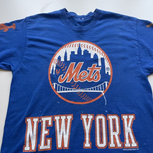 Vintage 90's New York Mets MLB Blue T Shirt Size L 