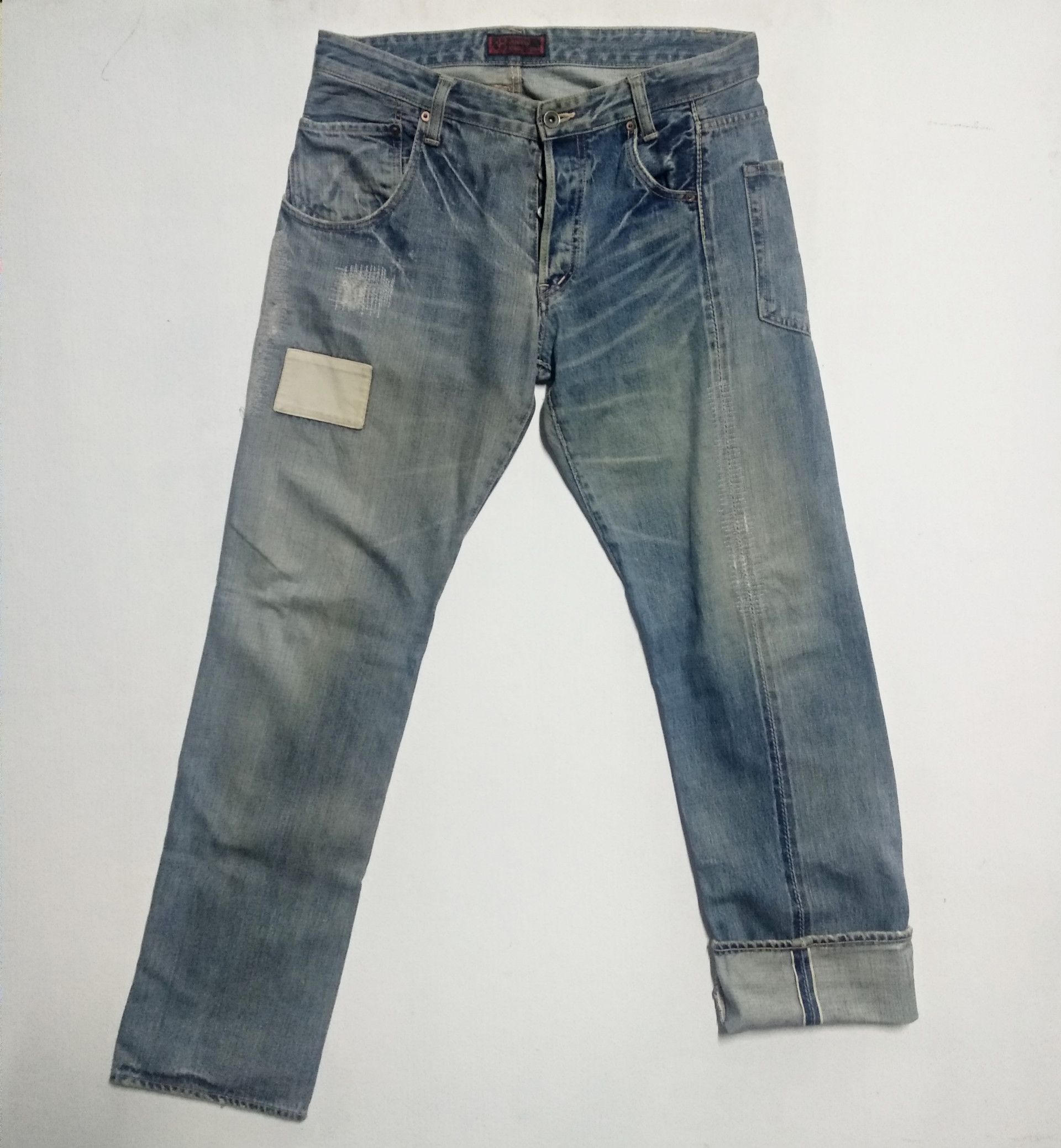 Japanese Brand Johnbull asymmetry single selvedge patchwork jeans Size US 36 / EU 52 - 1 Thumbnail