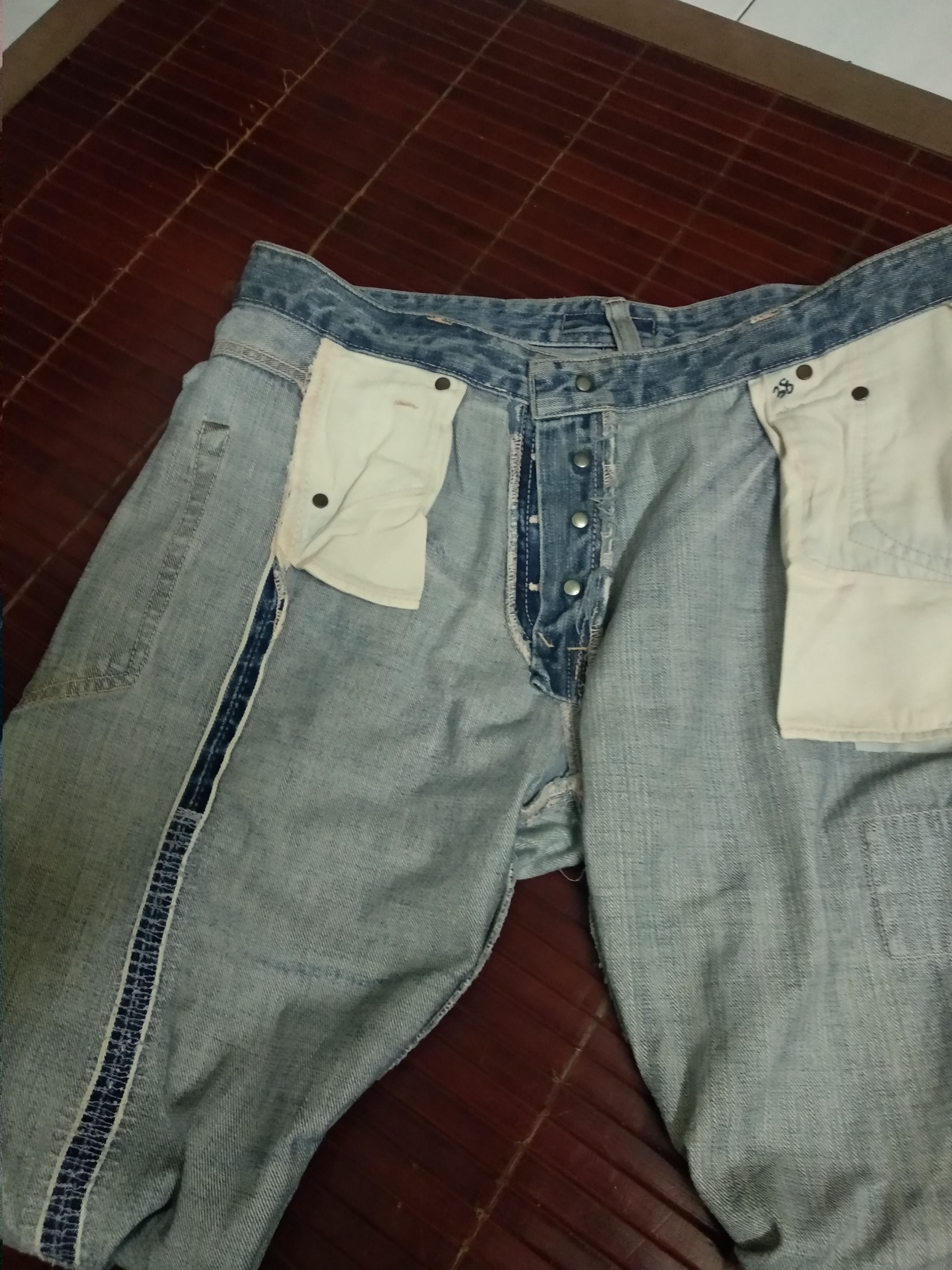 Japanese Brand Johnbull asymmetry single selvedge patchwork jeans Size US 36 / EU 52 - 6 Thumbnail