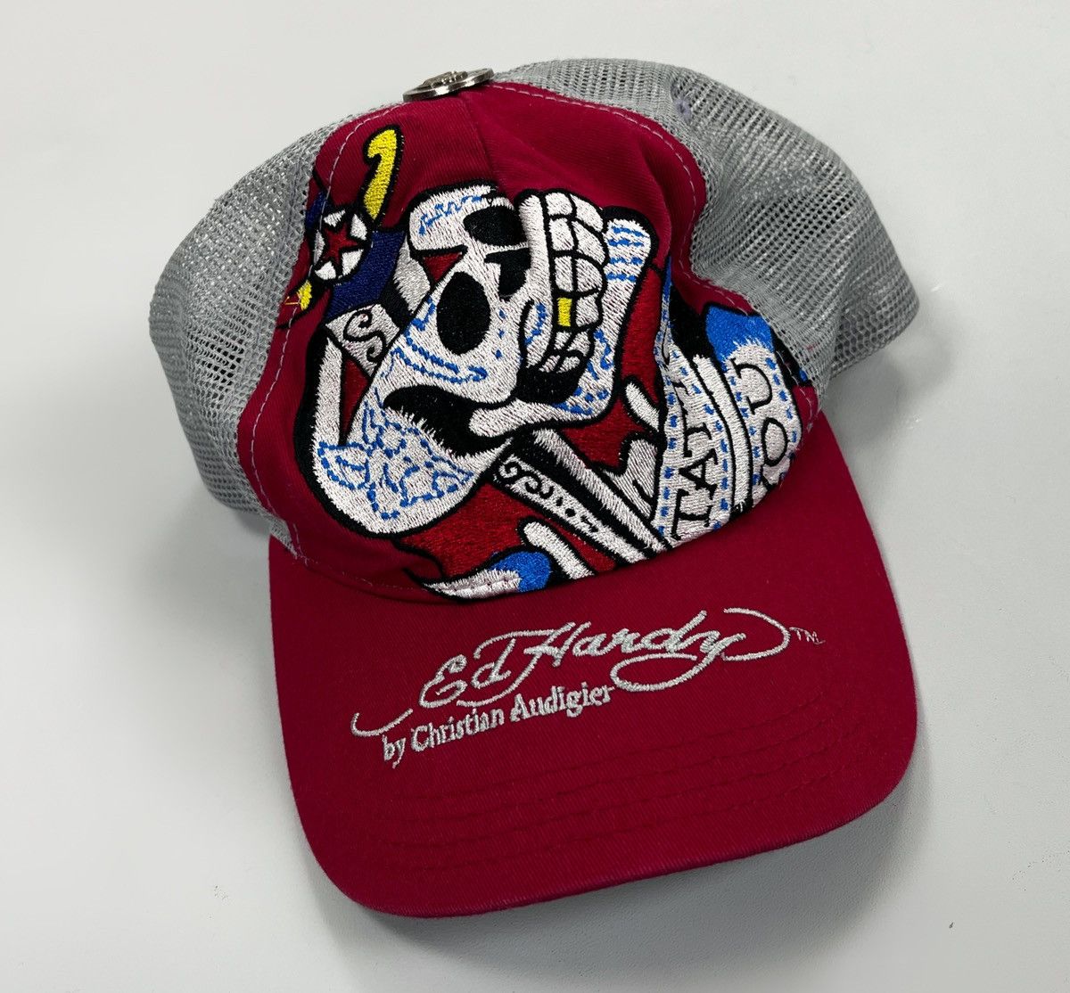 Rare VTG ED HARDY x Christian Audigier Tattoo Skull Cap OSFA