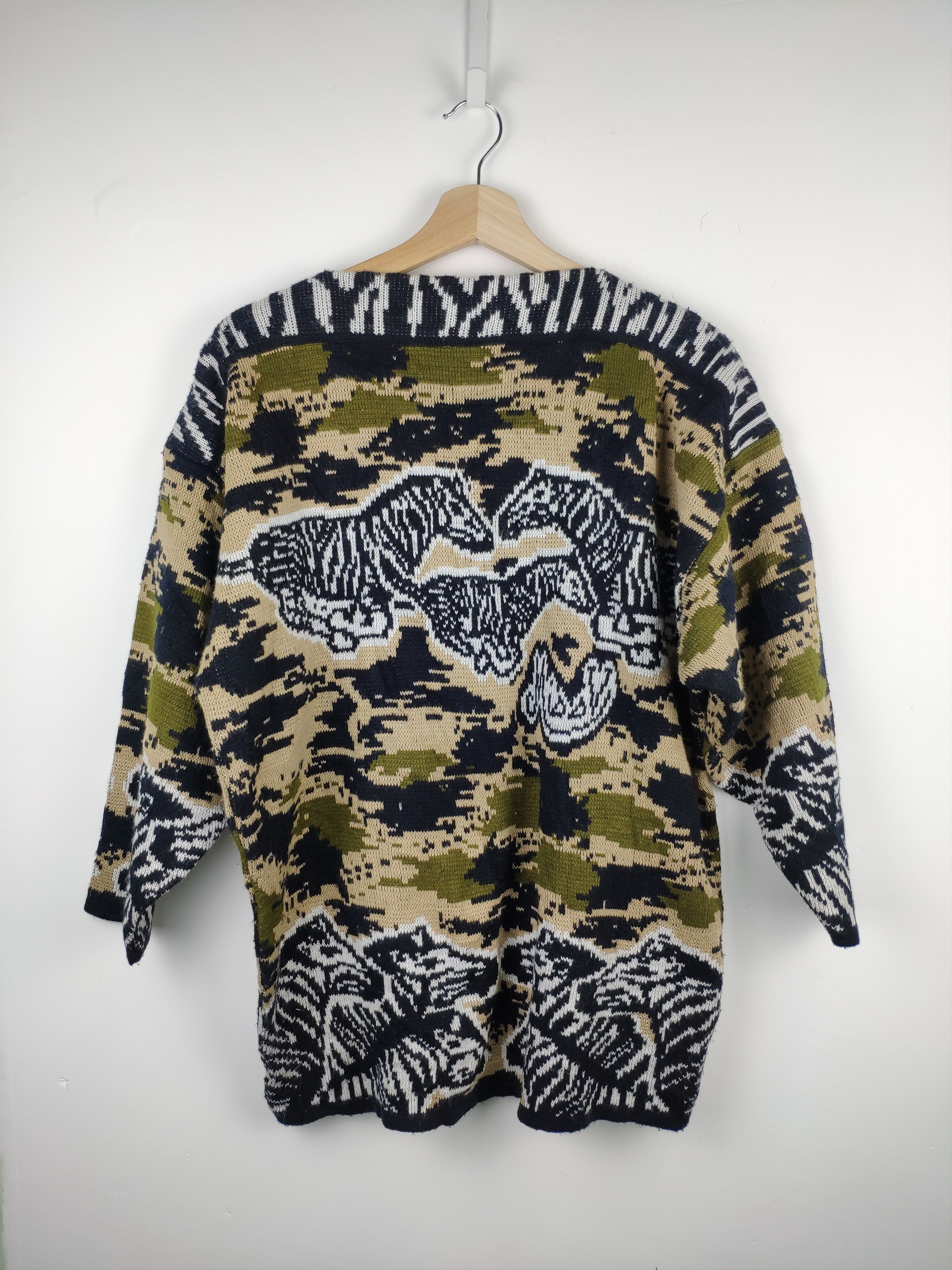 Aran Isles Knitwear × Designer × Vintage Steal 💥 Vintage Knit Sweater Camo Zebra Fullprint Size L / US 10 / IT 46 - 8 Thumbnail