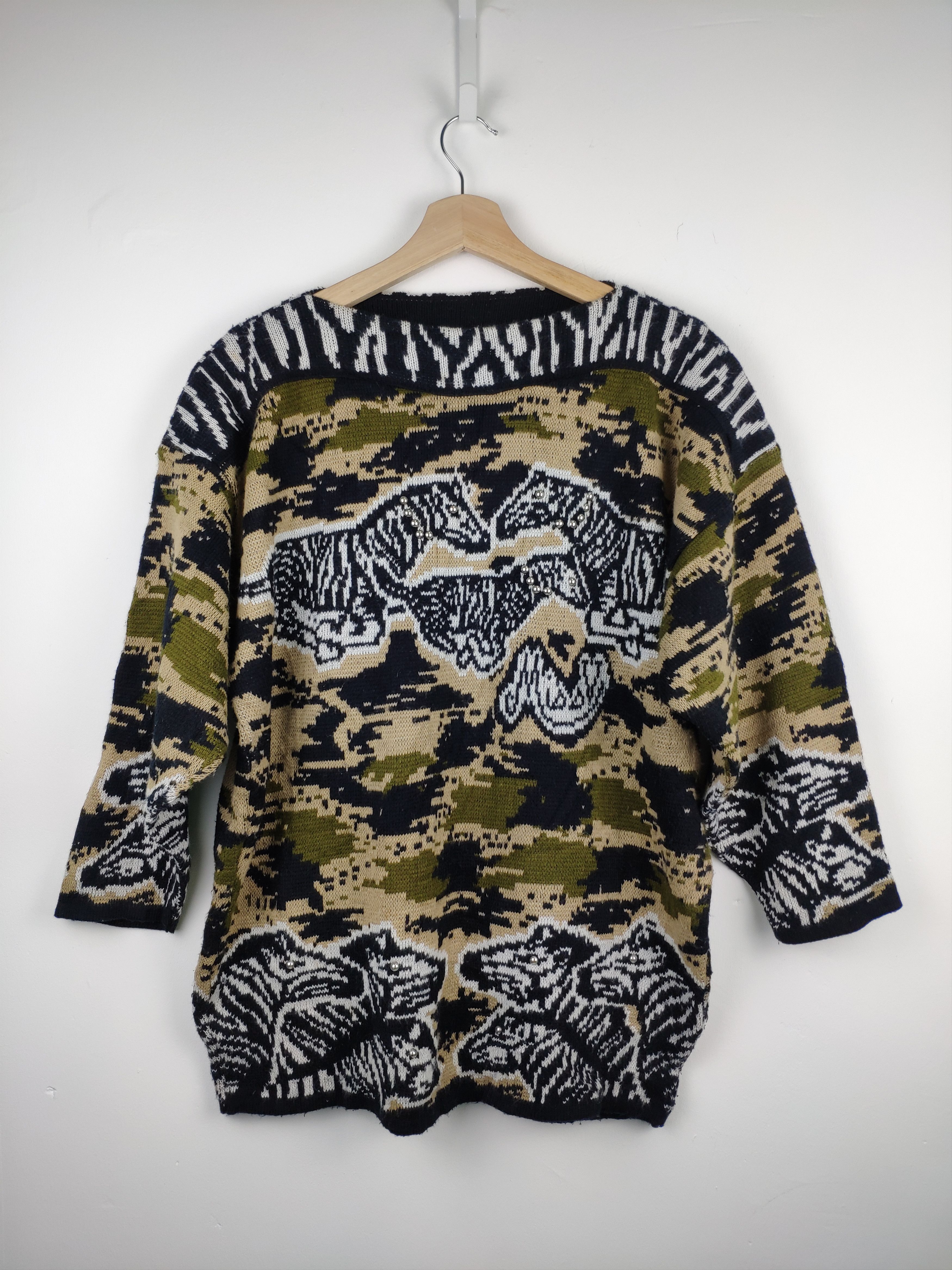 Aran Isles Knitwear × Designer × Vintage Steal 💥 Vintage Knit Sweater Camo Zebra Fullprint Size L / US 10 / IT 46 - 1 Thumbnail